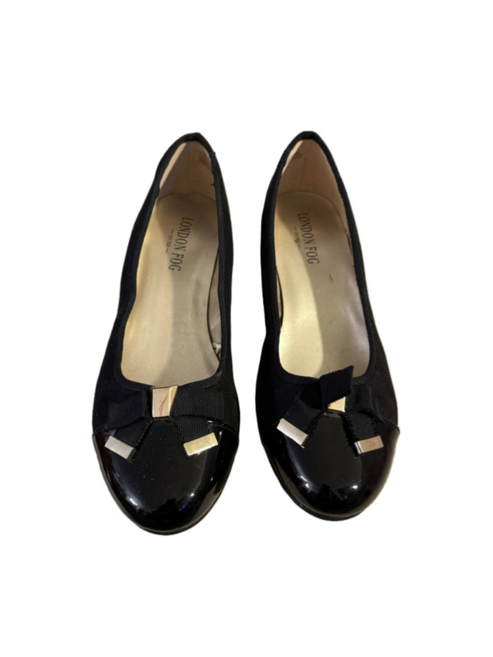 Women's London Fog Black Heels Size 7.5 with Gold Accent
